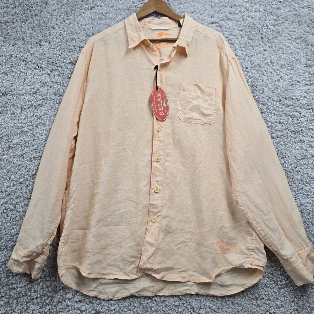 Tommy Bahama Relax Shirt Mens XL Peach 100% Linen Long Sleeve Beach Coastal